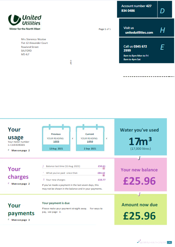 download download UNITED KINGDOM UNITED UTILITIES utility bill Word and PDF template PDF template PDF template